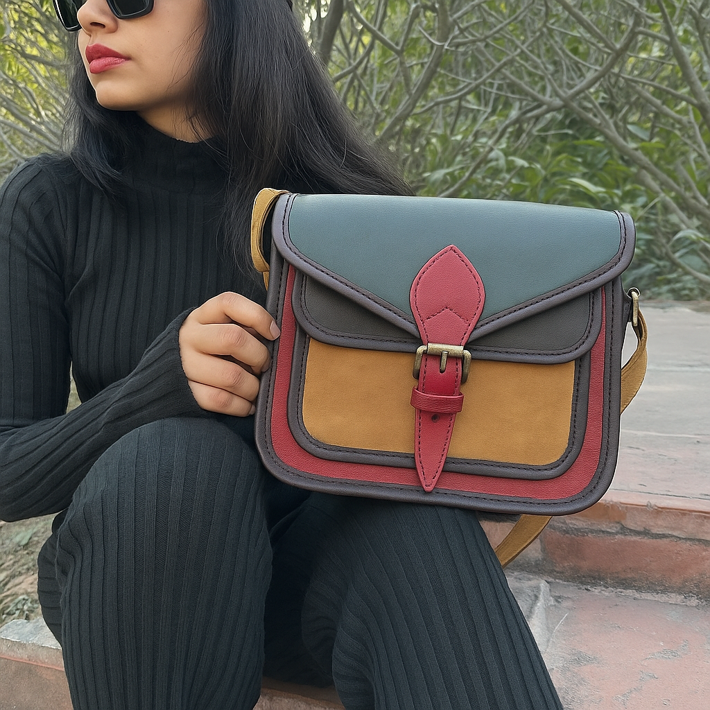 Genuine Leather Multi-color Crossbody sling Bag For Girls & Women